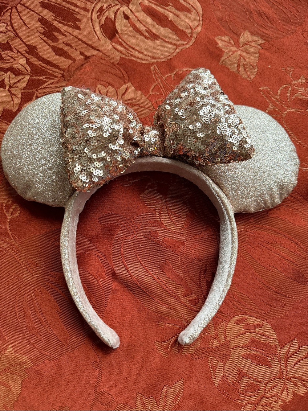 Sparkle Mouse Ear Headband with Sequin Bow - Rose Gold